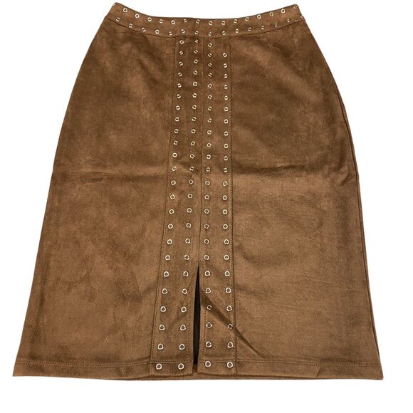 Essentials Sioni Dresses & Skirts - Essentials Sioni Pencil Skirt Small Womens Brown Supreme Suede Studded Side Zip